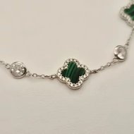 Ezüst cirkónia és malachit köves karkötő