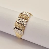 Sárga-fehér arany vésett, cirkónia köves gyűrű