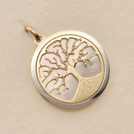 Sárga és fehér arany életfa medál gyöngyházzal