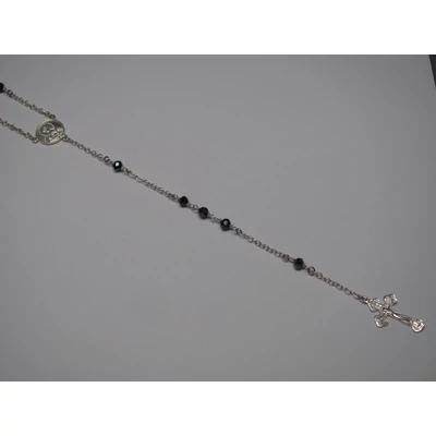 Ezüst rózsafüzér fekete swarovski kristályokkal