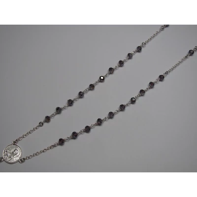 Ezüst rózsafüzér lila swarovski kristályokkal