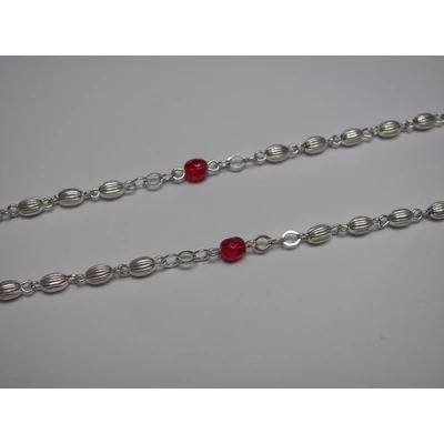 Ezüst rózsafüzér piros swarovski kristályokkal