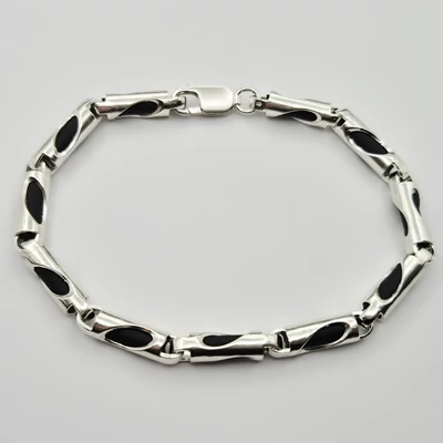 Ezüst férfi karkötő kaucsukkal kombinálva