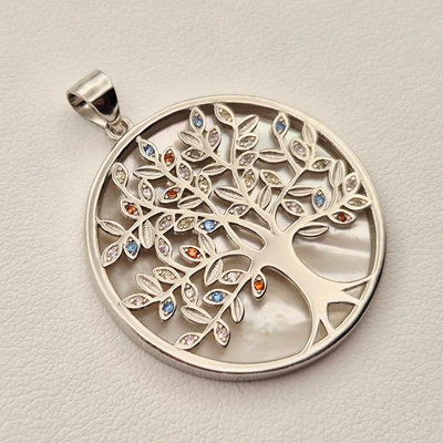 Ezüst cirkónia köves életfa medál gyöngyházzal