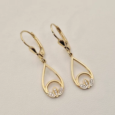 Sárga arany cirkónia köves lógós fülbevaló