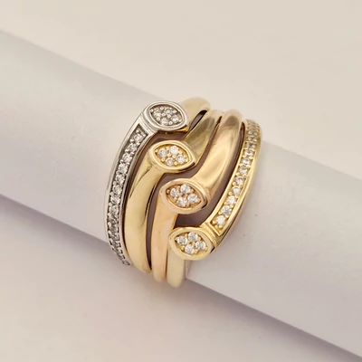 Sárga-fehér-vörös arany cirkónia köves gyűrű